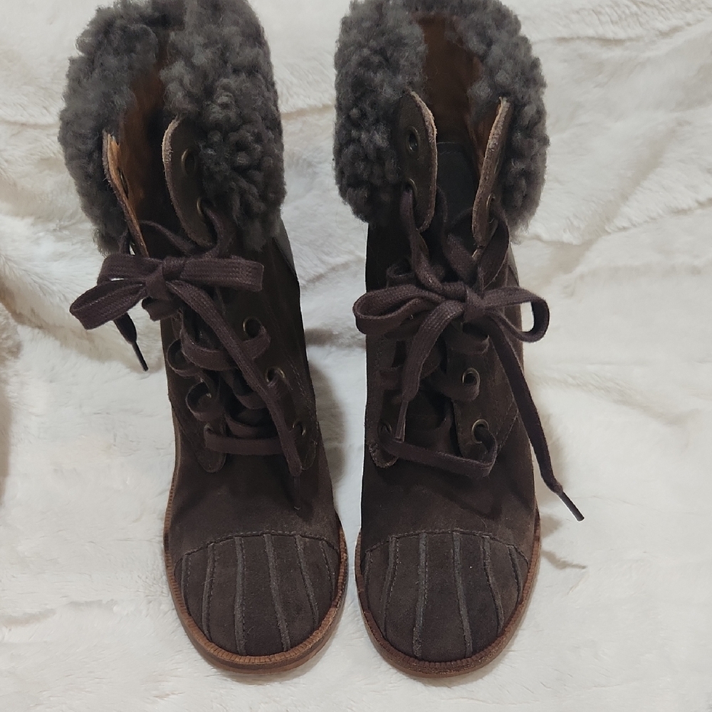 UGG Dark Brown Lace-Up Shearling Boots
